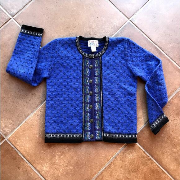 Tally-Ho Vintage Wool Cardigan with Flowers and Contrast Trim size PS - Picture 6 of 8